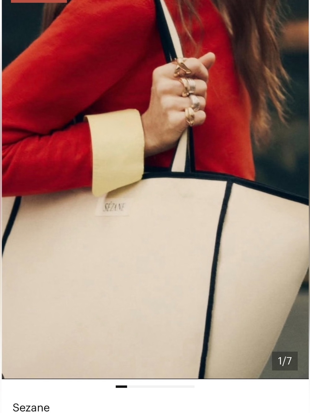 Sézane white canvas tote with black trim